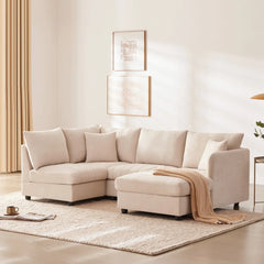 Bellemave® 89" L-Shaped Modern Sectional Sofa with Vertical Stripes,2 Pillows and Convertible Ottoman Bellemave