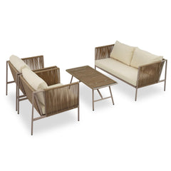 Bellemave® 4-Piece Rope Sofa Set with Thick Cushions and Toughened Glass Table Bellemave