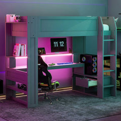 Bellemave® Gaming Loft Bed with Desk, Multi-storage Shelves, LED and Charging Station Bellemave®