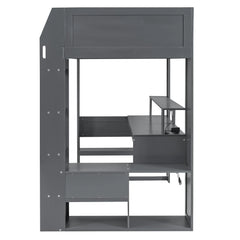 Bellemave® Gaming Loft Bed with Desk, Multi-storage Shelves, LED and Charging Station Bellemave®