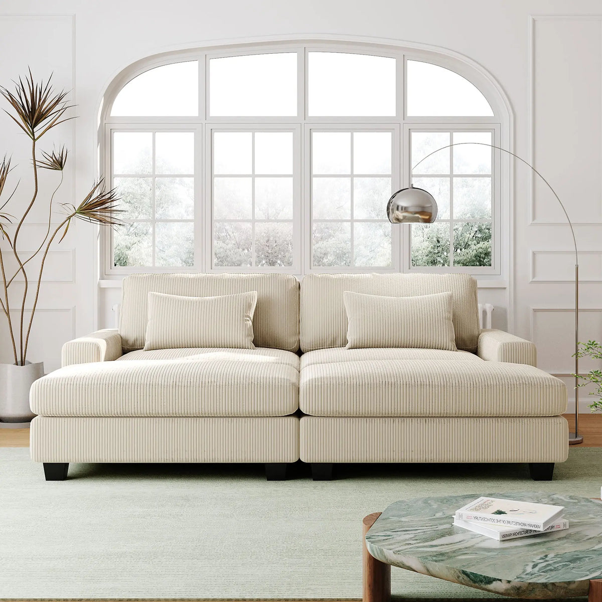 Bellemave® 90" Square Arm Sofa with Removable Back Cushions and 2 Pillows Bellemave®