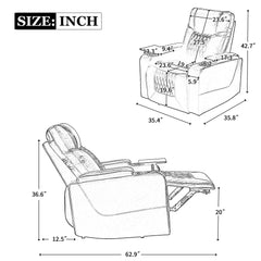 Bellemave® Power Motion Recliner with USB Charging Port and Hidden Arm Storage,2 Cup Holders and 360° Swivel Tray Table Bellemave®