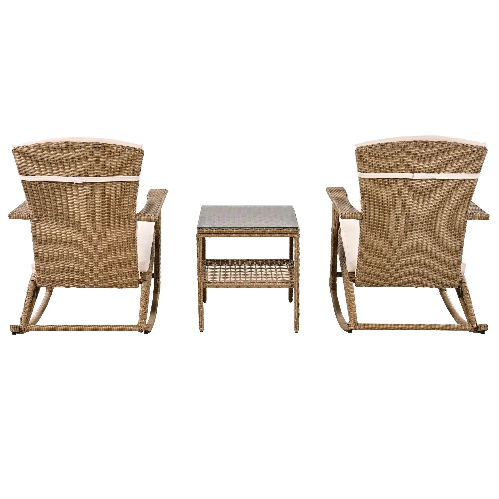 Bellemave® Adjustable Outdoor Wicker Double Rocking Chair with Coffee Table, Suitable for Backyard, Garden, Poolside Bellemave®