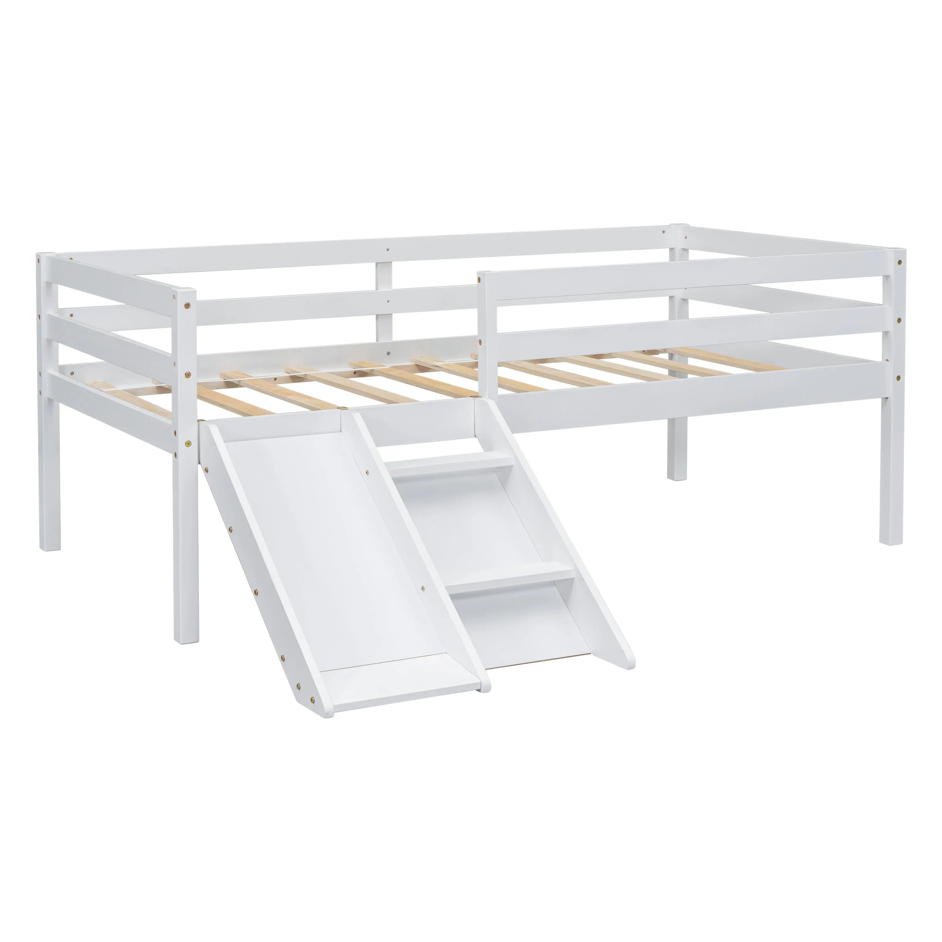 Bellemave® Twin Size Low Loft Bed with Slide, Ladder, Safety Guardrails Bellemave®