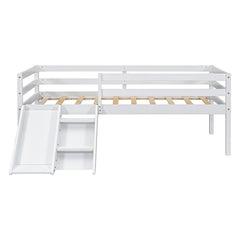 Bellemave® Twin Size Low Loft Bed with Slide, Ladder, Safety Guardrails