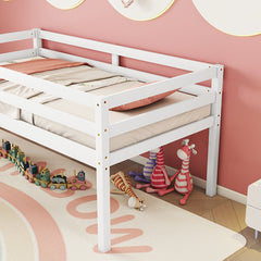 Bellemave® Twin Size Low Loft Bed with Slide, Ladder, Safety Guardrails