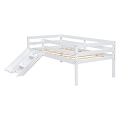 Bellemave® Twin Size Low Loft Bed with Slide, Ladder, Safety Guardrails