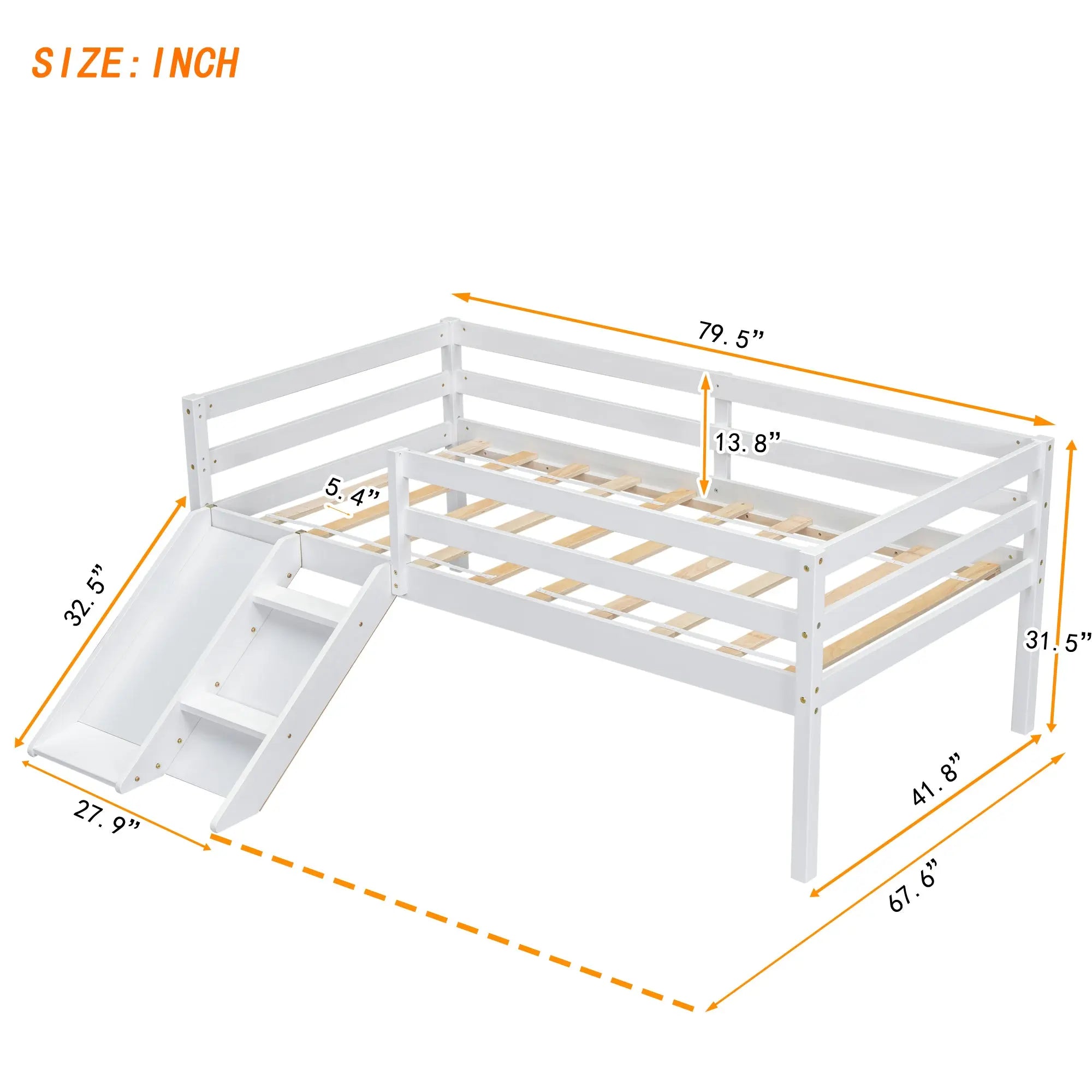 Bellemave® Twin Size Low Loft Bed with Slide, Ladder, Safety Guardrails Bellemave®