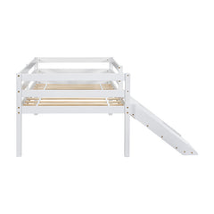 Bellemave® Twin Size Low Loft Bed with Slide, Ladder, Safety Guardrails