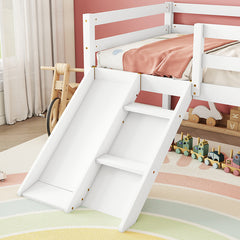 Bellemave® Twin Size Low Loft Bed with Slide, Ladder, Safety Guardrails