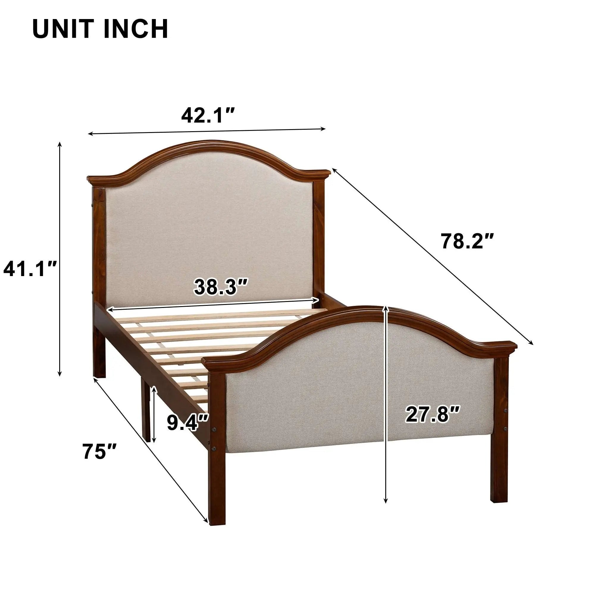 Bellemave Twin Size Platform Bed with Upholstered Headboard and Footboard