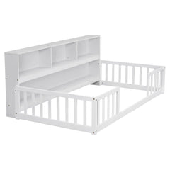 Bellemave® Floor Bed with Bedside Bookcase,Shelves,Guardrails Bellemave®