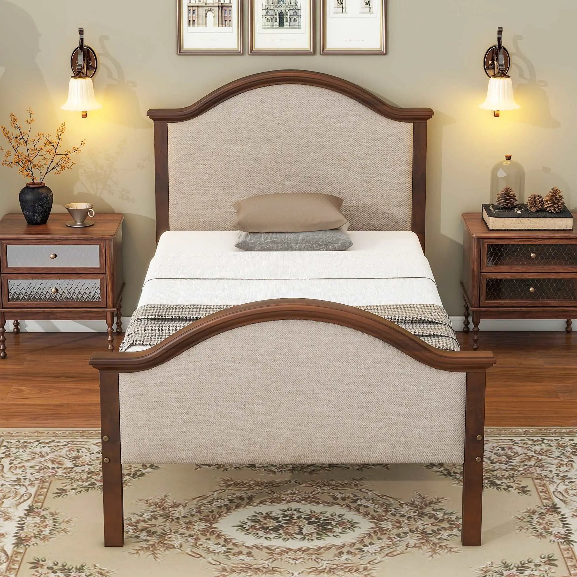 Bellemave Twin Size Platform Bed with Upholstered Headboard and Footboard