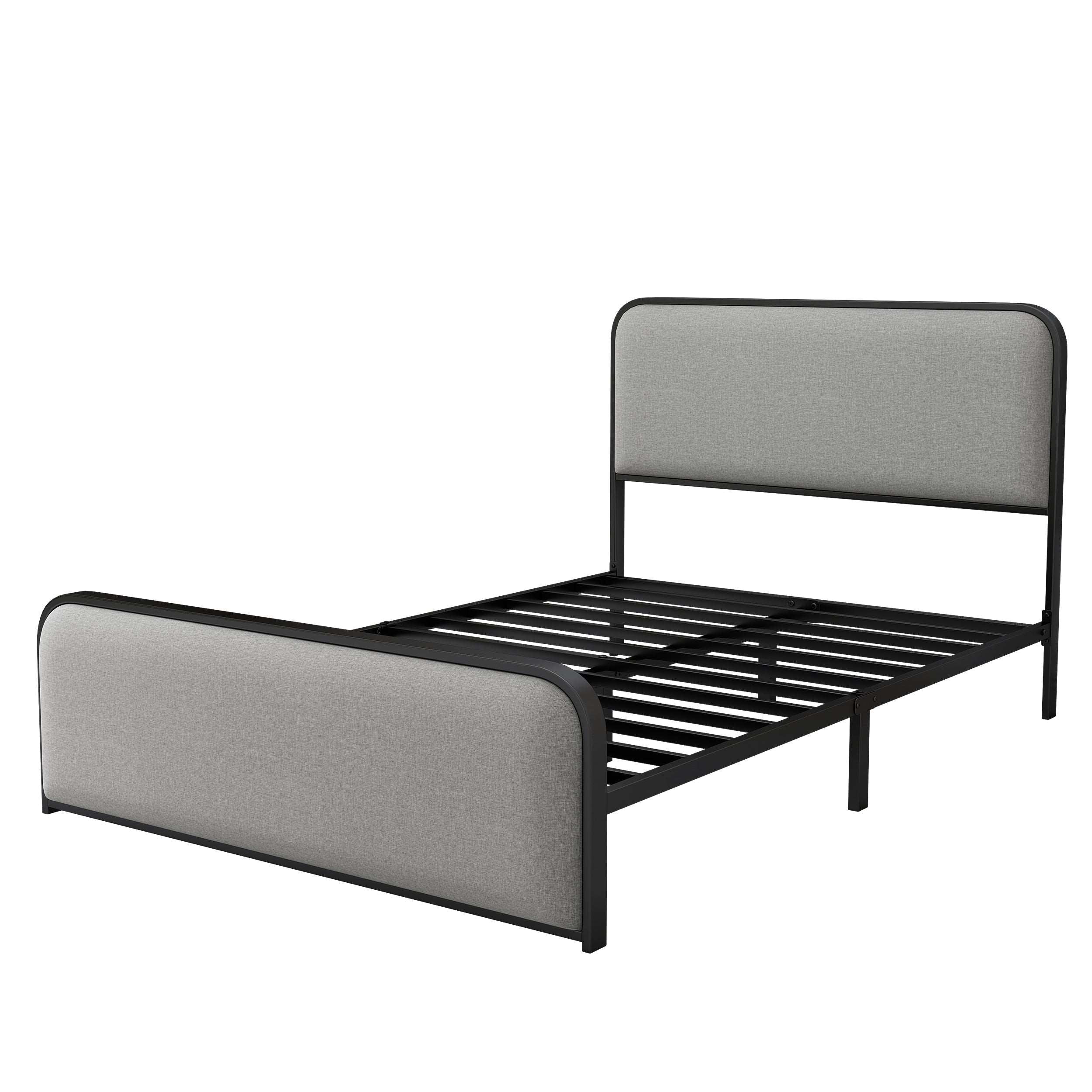 Bellemave Modern Metal Bed Frame with Curved Upholstered Headboard and Footboard Bed with Under Bed Storage, Heavy Duty Metal Slats