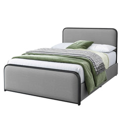 Bellemave Modern Metal Bed Frame with Curved Upholstered Headboard and Footboard Bed with 4 Storage Drawers, Heavy Duty Metal Slats