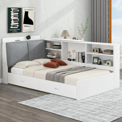 Bellemave® Twin Size Wood Daybed with Storage Headboard, Shelves and 2 Drawers Bellemave®