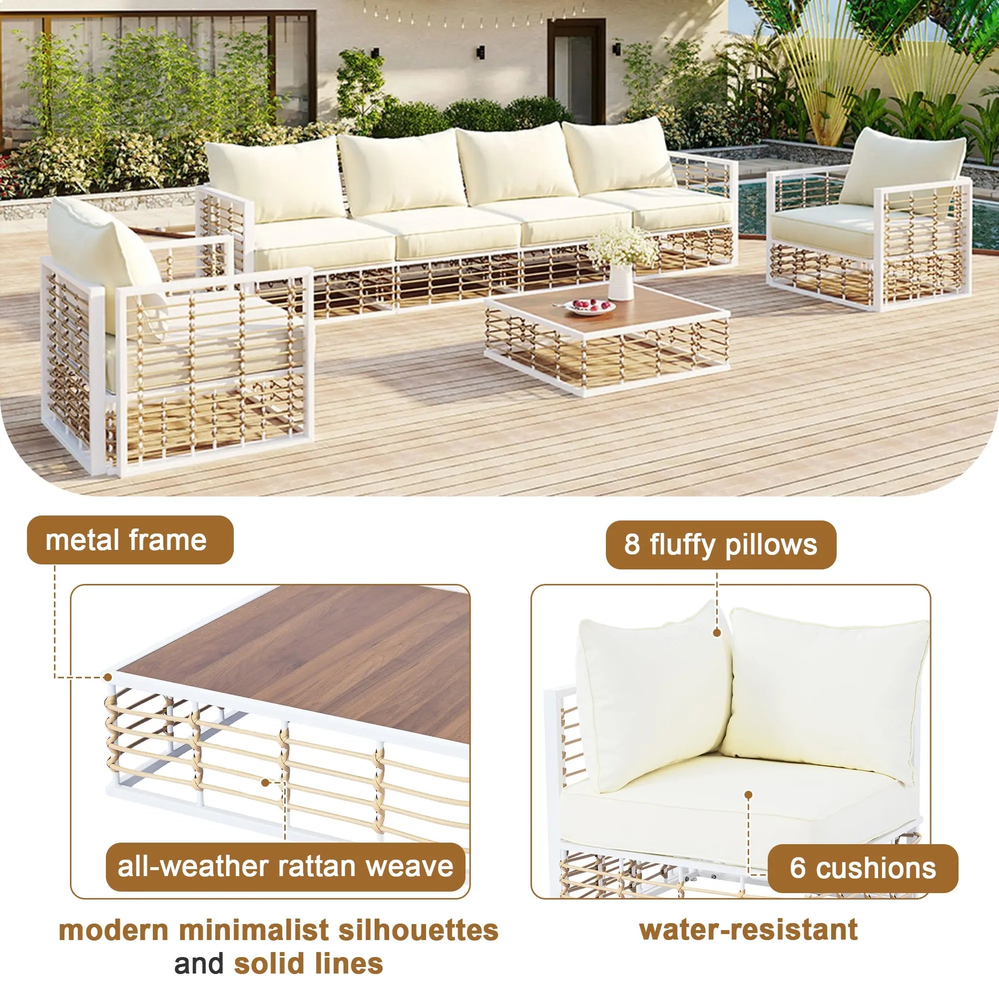 Bellemave® Modern Minimalist 7-Piece Metal Patio Sectional Sofa Set with Thick Cushions and Coffee Table Bellemave®