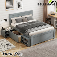 Bellemave® Platform Bed With Drawer And Two Shelves