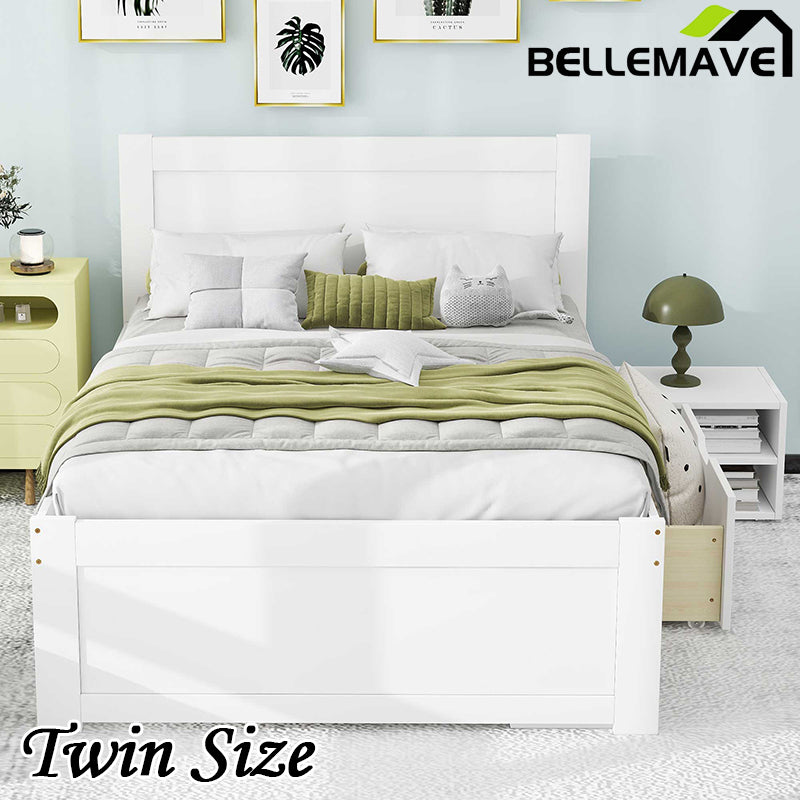 Bellemave® Platform Bed With Drawer And Two Shelves