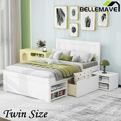 Bellemave® Platform Bed With Drawer And Two Shelves