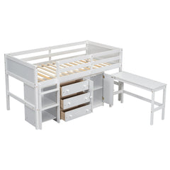 Bellemave® Twin Size Low Loft Bed With Pull-Out Desk, Drawers, Cabinet, and Shelves Bellemave®