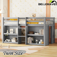 Bellemave® Twin Size Low Loft Bed with Two-Tier Shelves And LED Light