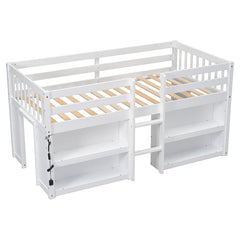 Bellemave® Twin Size Low Loft Bed with Two-Tier Shelves And LED Light