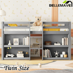 Bellemave® Twin Size Low Loft Bed with Two-Tier Shelves And LED Light