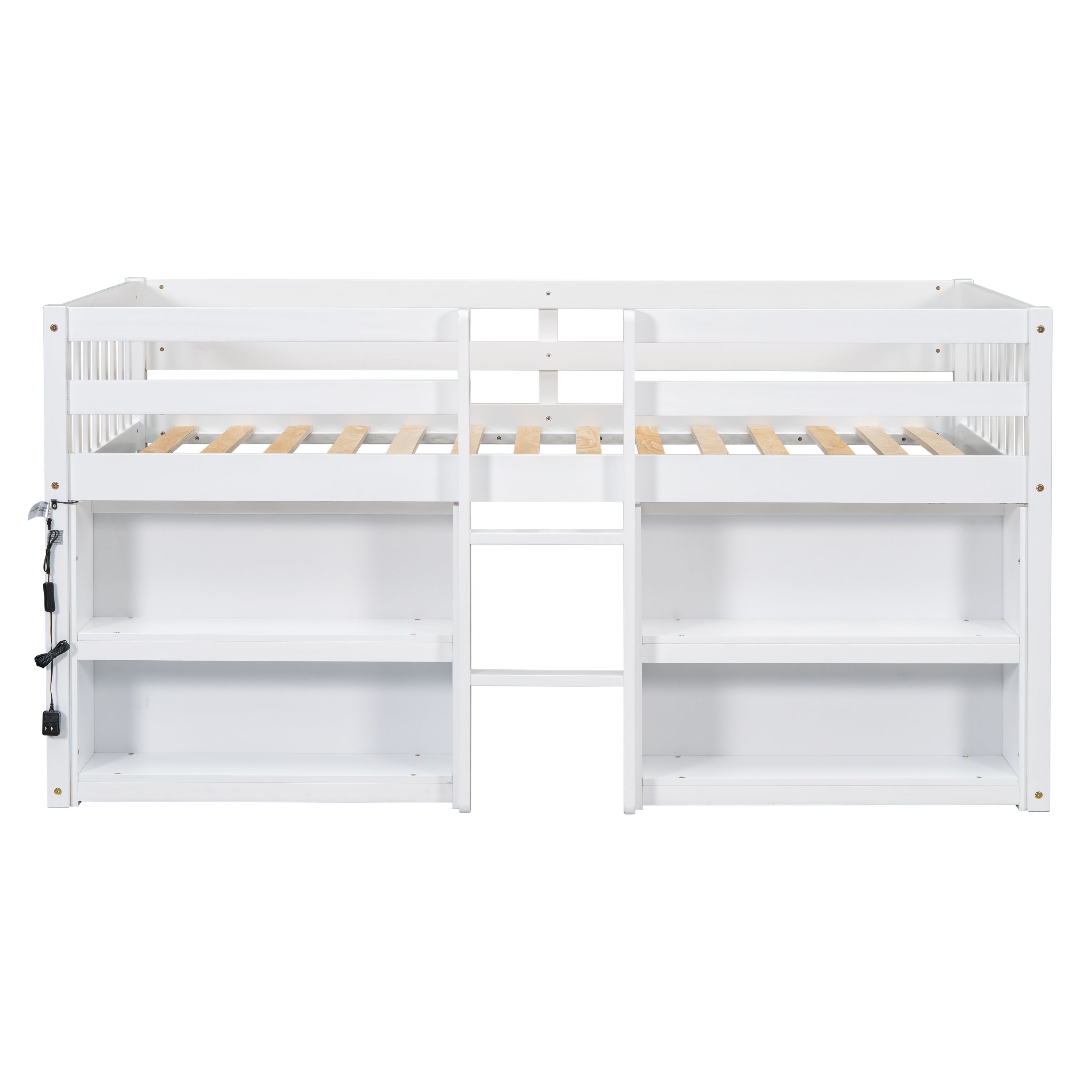 Bellemave® Twin Size Low Loft Bed with Two-Tier Shelves And LED Light Bellemave®