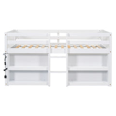 Bellemave® Twin Size Low Loft Bed with Two-Tier Shelves And LED Light