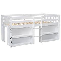 Bellemave® Twin Size Low Loft Bed with Two-Tier Shelves And LED Light