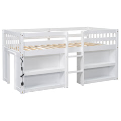 Bellemave® Twin Size Low Loft Bed with Two-Tier Shelves And LED Light Bellemave®