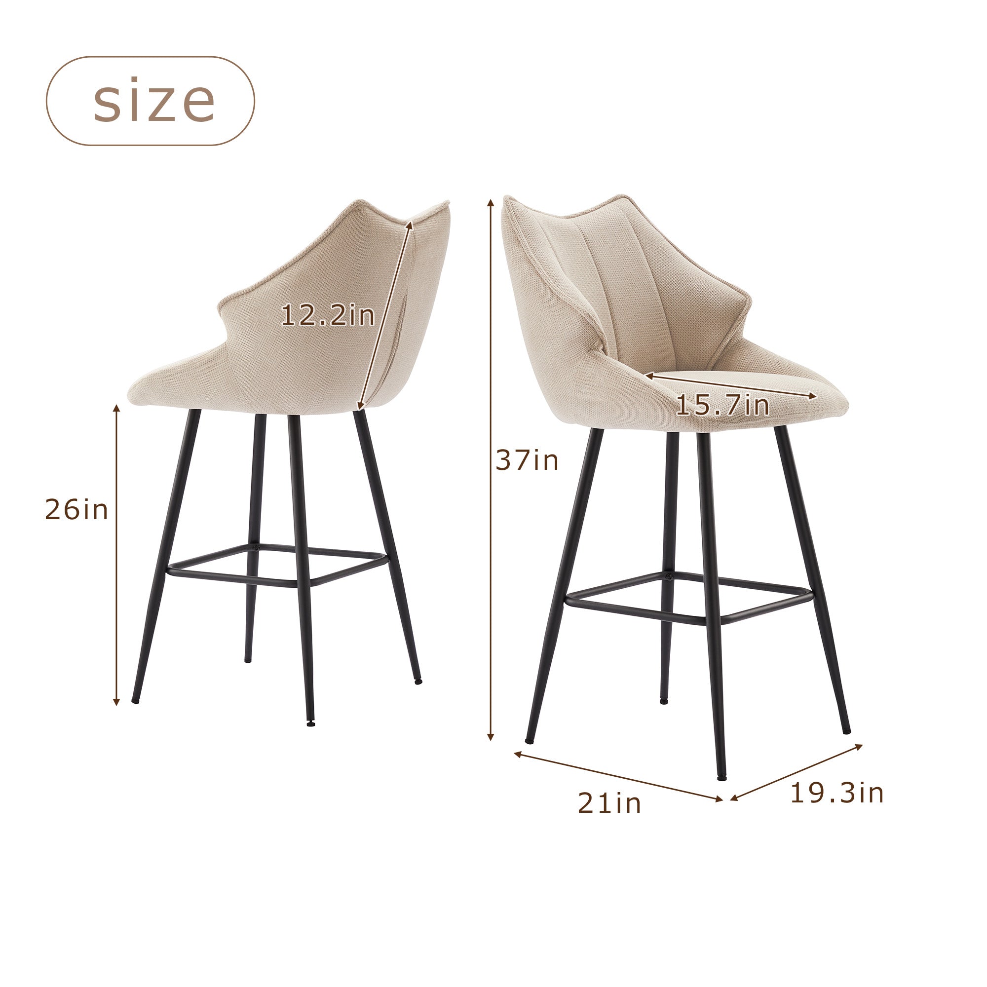 Bellemave® 26'' Modern Counter Height Bar Stools Chairs Set of 2,Upholstered Counter Stools with Backs Bellemave®