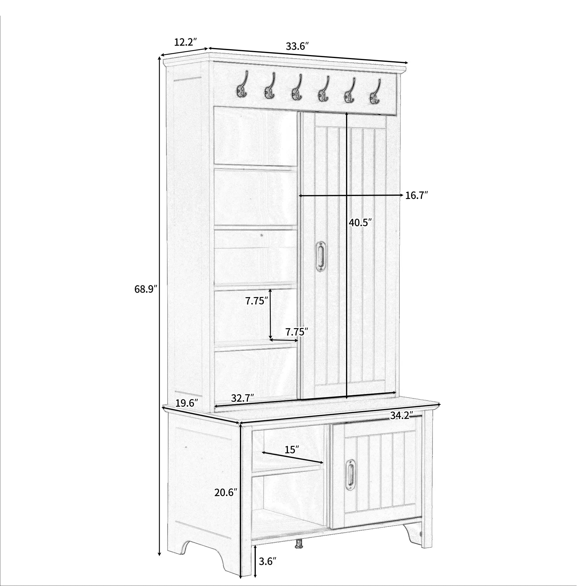 Bellemave® Multifunctional Hall Tree with Sliding Doors,Storage Bench,Shelves,Hanging Hooks Bellemave®