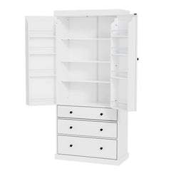 Bellemave® 77" Freestanding Tall Cupboard Storage Cabinet with 3 Adjustable Shelves, 8 Door Shelves, 3 Drawers Bellemave®