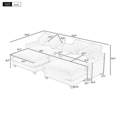 Bellemave® 112.6" Chenille Upholstered Sectional Sofa with Two Removable Ottoman, Two USB Ports, Two Cup Holders and Large Storage Box Bellemave®