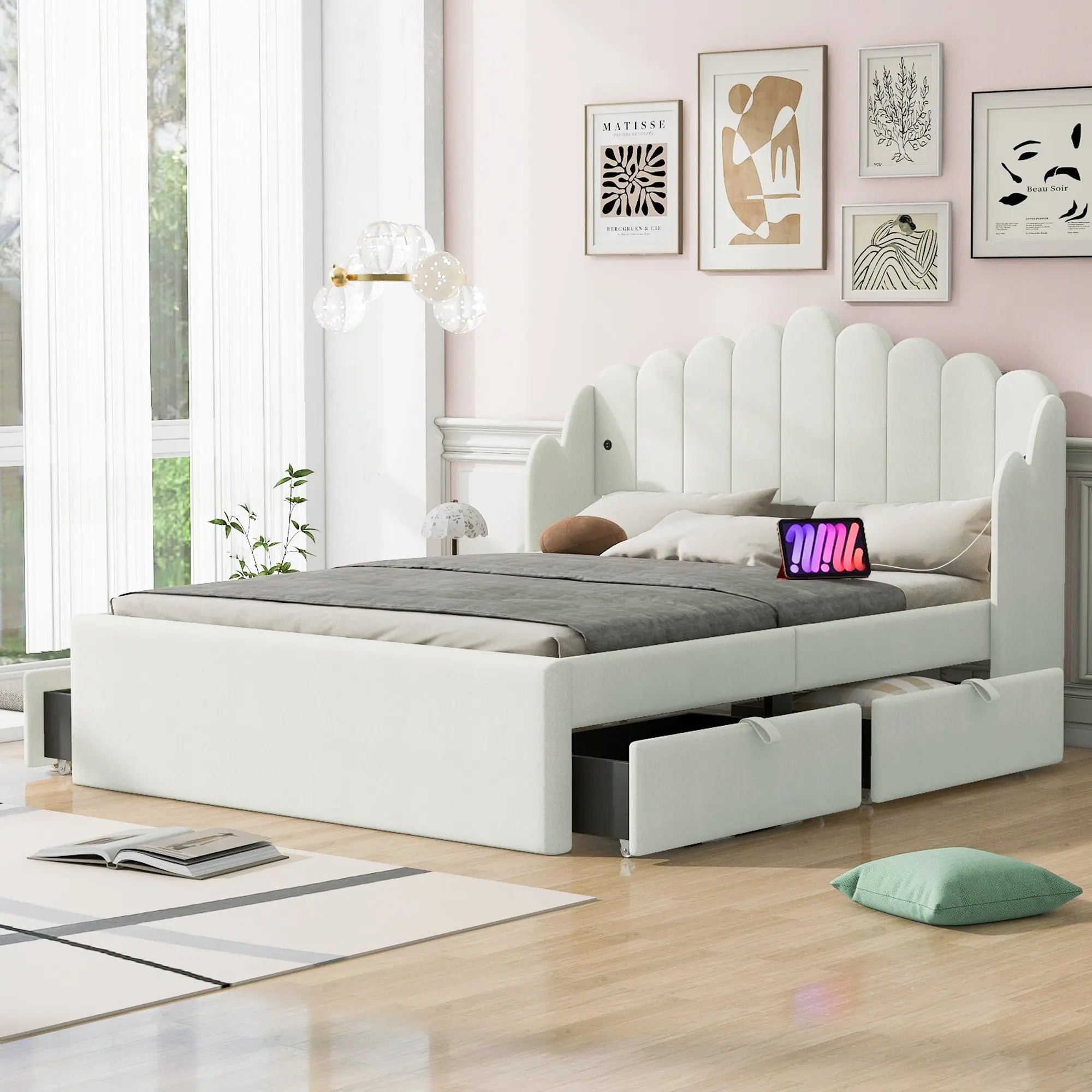 Bellemave® Upholstered Platform Bed with 4 Drawers and 2 USB Bellemave®