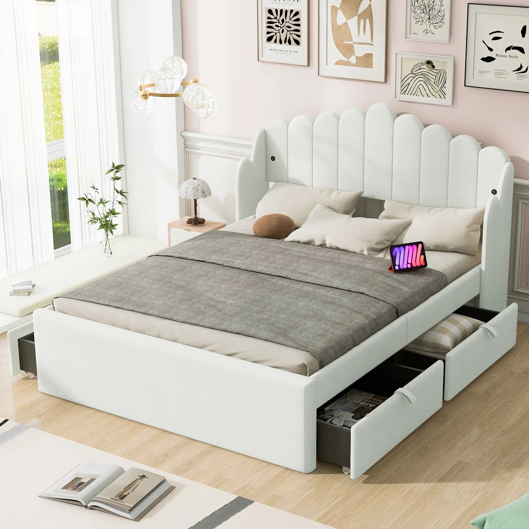 Bellemave® Upholstered Platform Bed with 4 Drawers and 2 USB Bellemave®