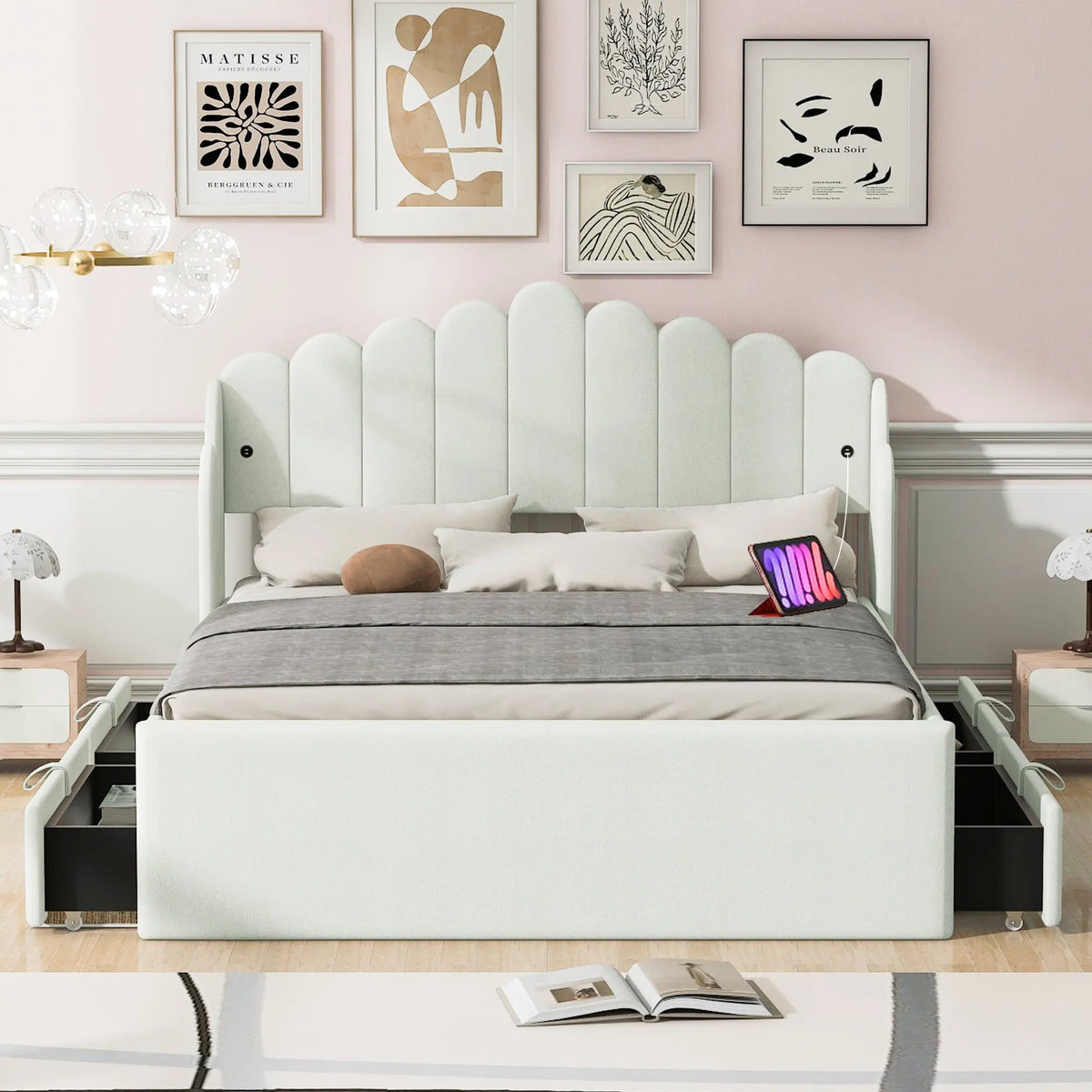 Bellemave® Upholstered Platform Bed with 4 Drawers and 2 USB Bellemave®