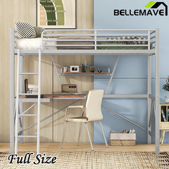 Bellemave® Metal&MDF High Loft Bed with Desk and Shelf