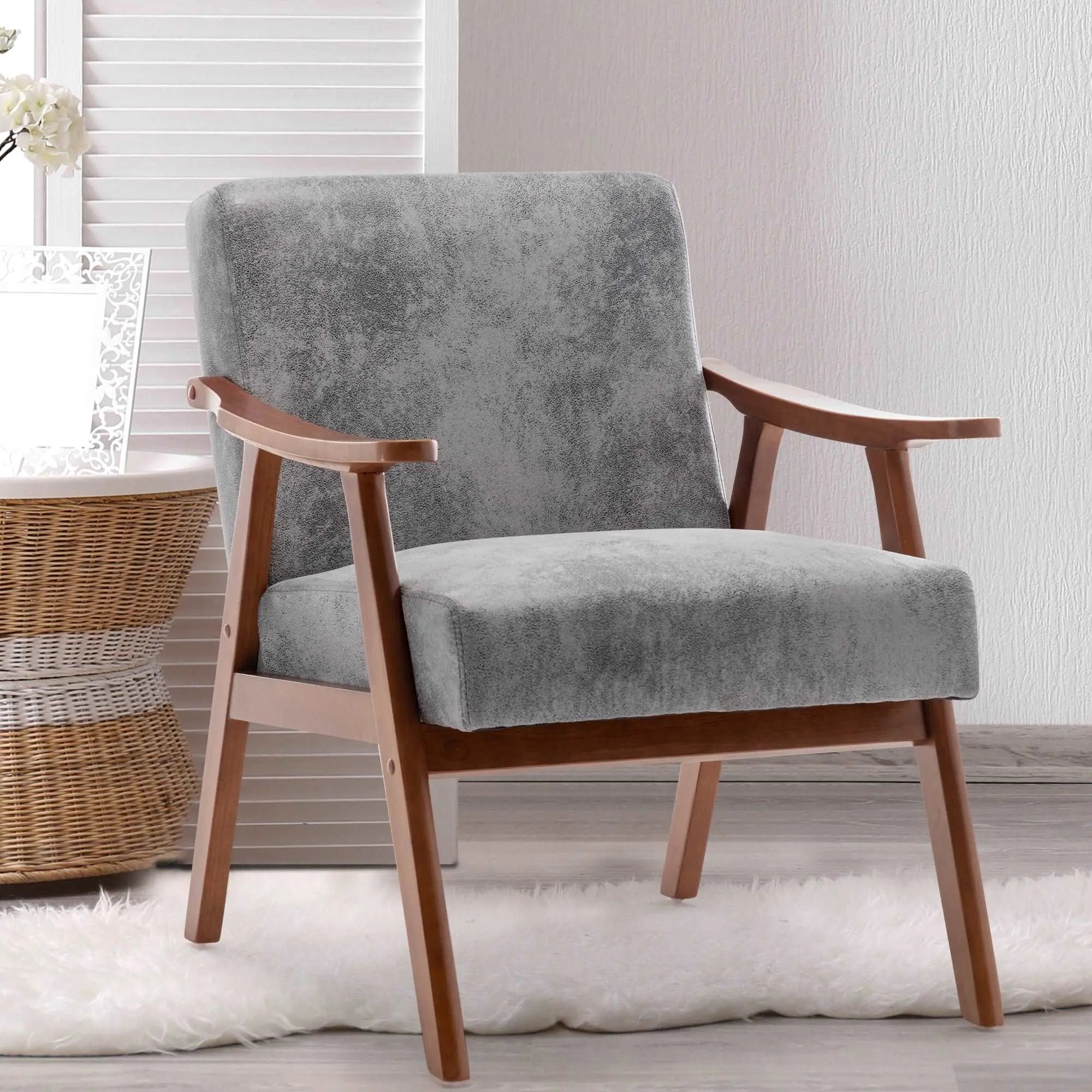 Bellemave® Mid-Century Modern Chair with Solid Wood Frame, Extra-Thick Backrest