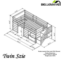 Bellemave® Twin Size Low Loft Bed with Stair, Drawer and Shelf, Built-In Space Under Bed