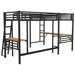 Bellemave® Double Twin Size Metal Loft Bed with Two Built-in Desks