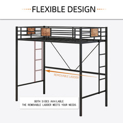 Bellemave® Twin Size Metal Loft Bed with Stairs & Full-Length Guardrail