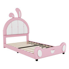 Bellemave® Twin Size Upholstered Platform Bed with Ribbit Shaped Headboard