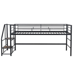 Bellemave® Twin Size Low Loft Bed with Storage Stairs