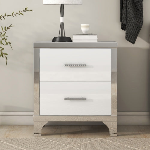 Bellemave® Mirrored Bedside Table with 2 Drawers and Metal Handle