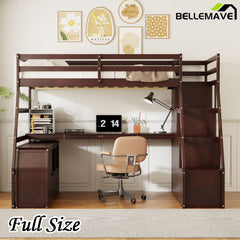 Bellemave® Loft Bed with 7 Drawers 2 Shelves and Desk