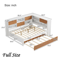 Bellemave® L-Shaped Bed Frame with Trundle and and Bookcase,LED Downlight and USB Port