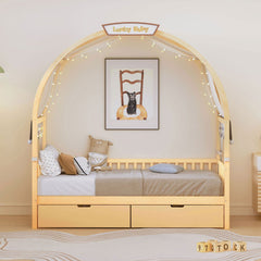 Bellemave® Twin Size Daybed with Arched Roof and 2 Drawers